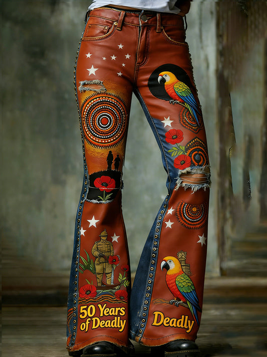Retro Australian Art Print Casual Jeans