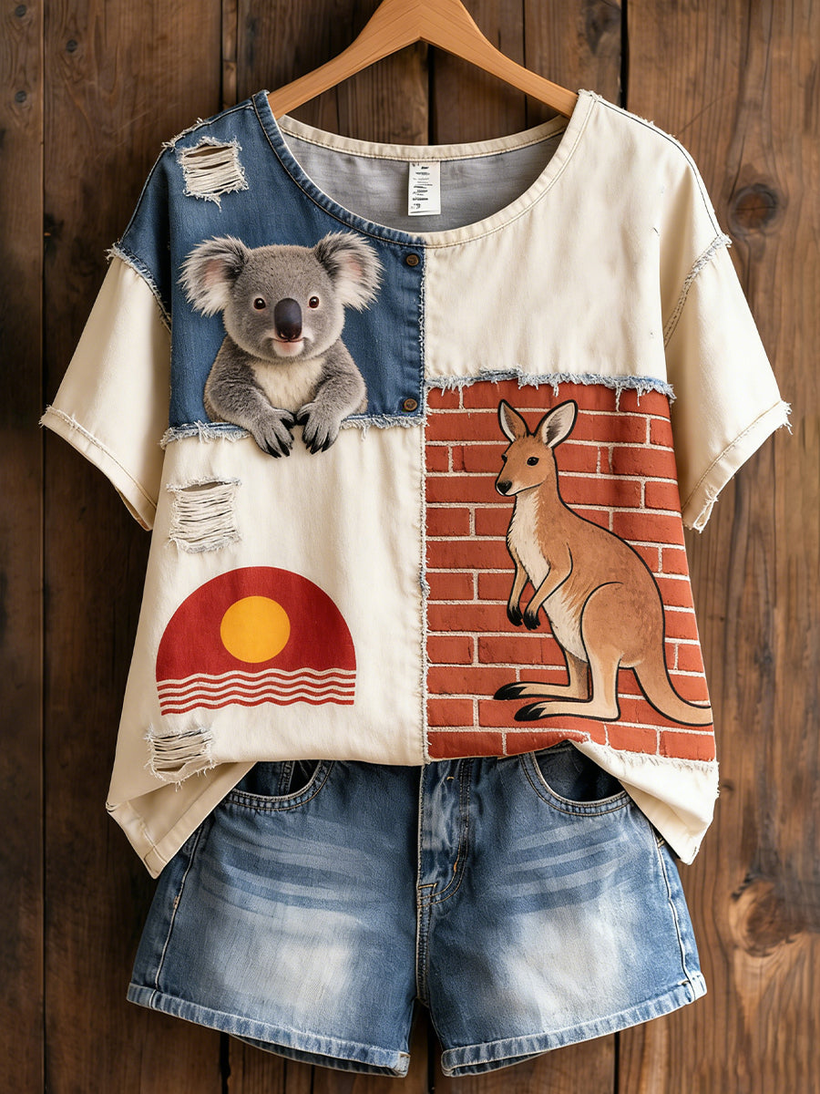 Retro Australian Art Print Casual Top