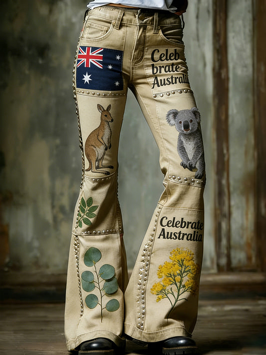 Retro Australian Art Print Casual Jeans