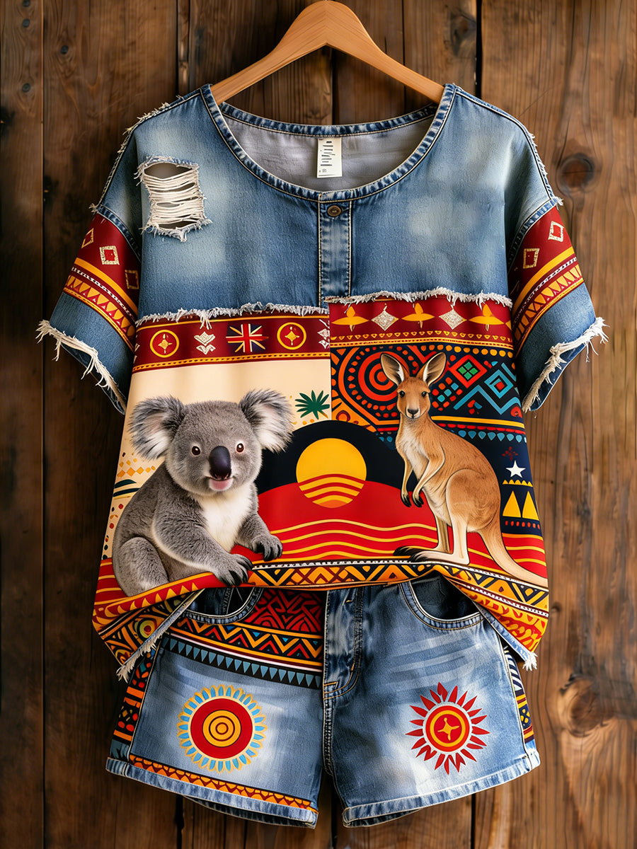 Retro Australian Art Print Casual Top