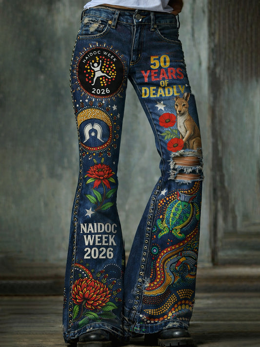 Retro Australian Art Print Casual & Comfortable Jeans