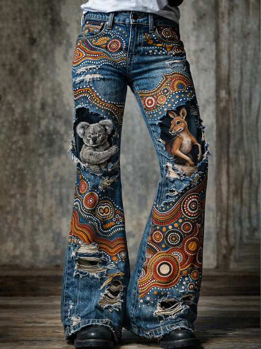 Retro Australian Art Print Casual & Comfortable Jeans