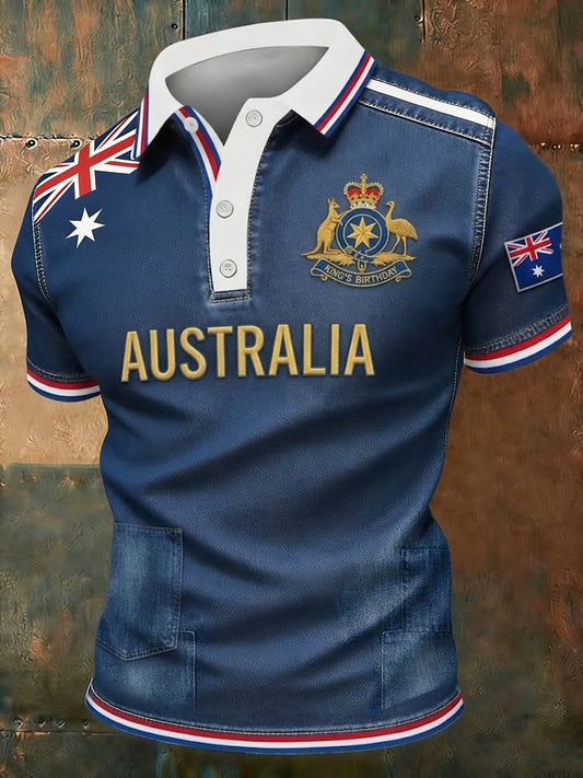 Men's Vintage Australian King's Birthday Casual Short-Sleeve Polo Shirt