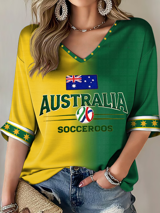 Women's Australian Football lovers Mid-length Sleeves V-Neck T-Shirt