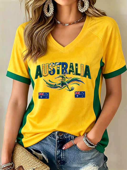 Women's Australian football Lover V-neck off-shoulder short-sleeved T-shirt