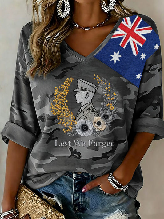 Retro Australian Art Print Casual V-Neck Top