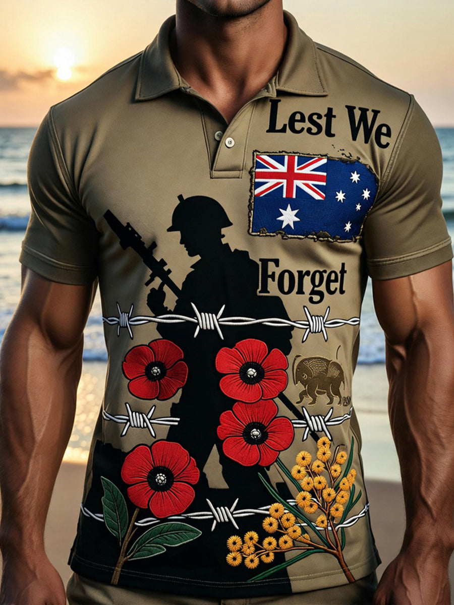 Retro Australian Art Print Casual Polo Shirt