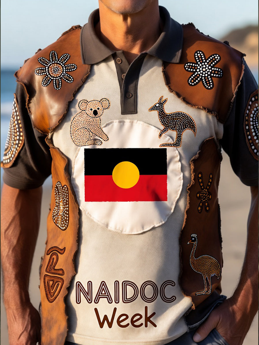 Retro Australian Art Print Casual Polo Shirt