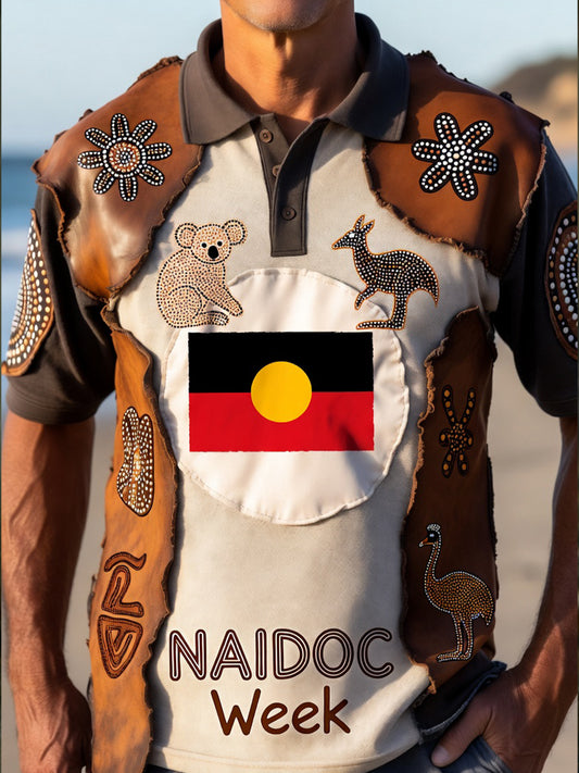 Retro Australian Art Print Casual Polo Shirt