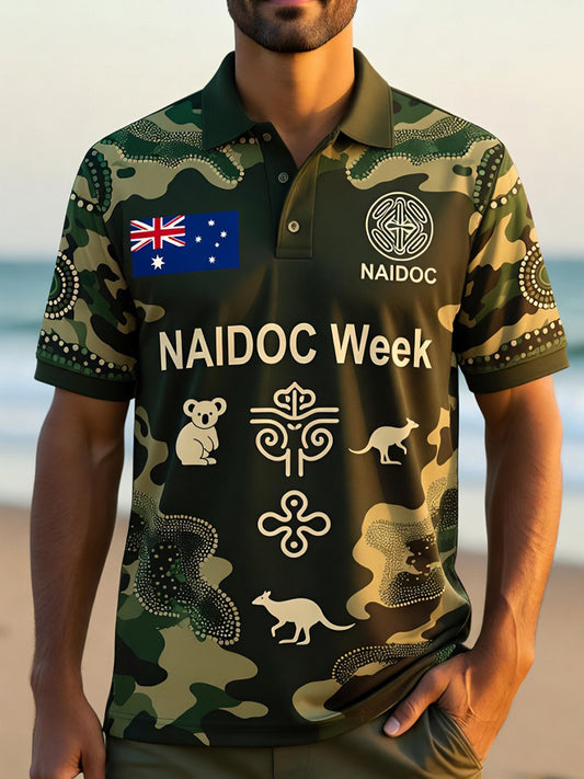 Retro Australian Art Print Casual Polo Shirt