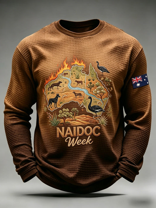 Men's AU Aboriginal Culture Printed Casual Waffle Top