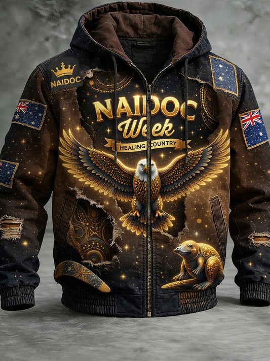 Retro Australian Art Print Casual Hoodie Jacket