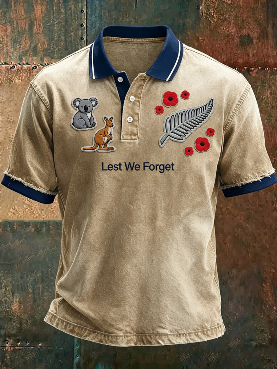 Retro Australian-Print Casual Commemorative Polo Shirt