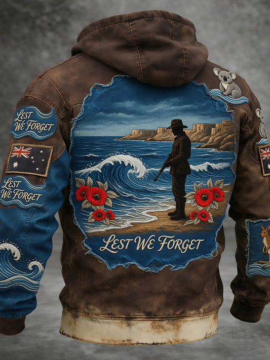 Retro Australian Print Commemorative Casual Hooded Jacket