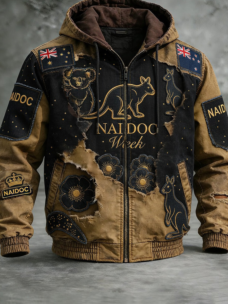 Retro Australian Art Print Casual Hoodie Jacket