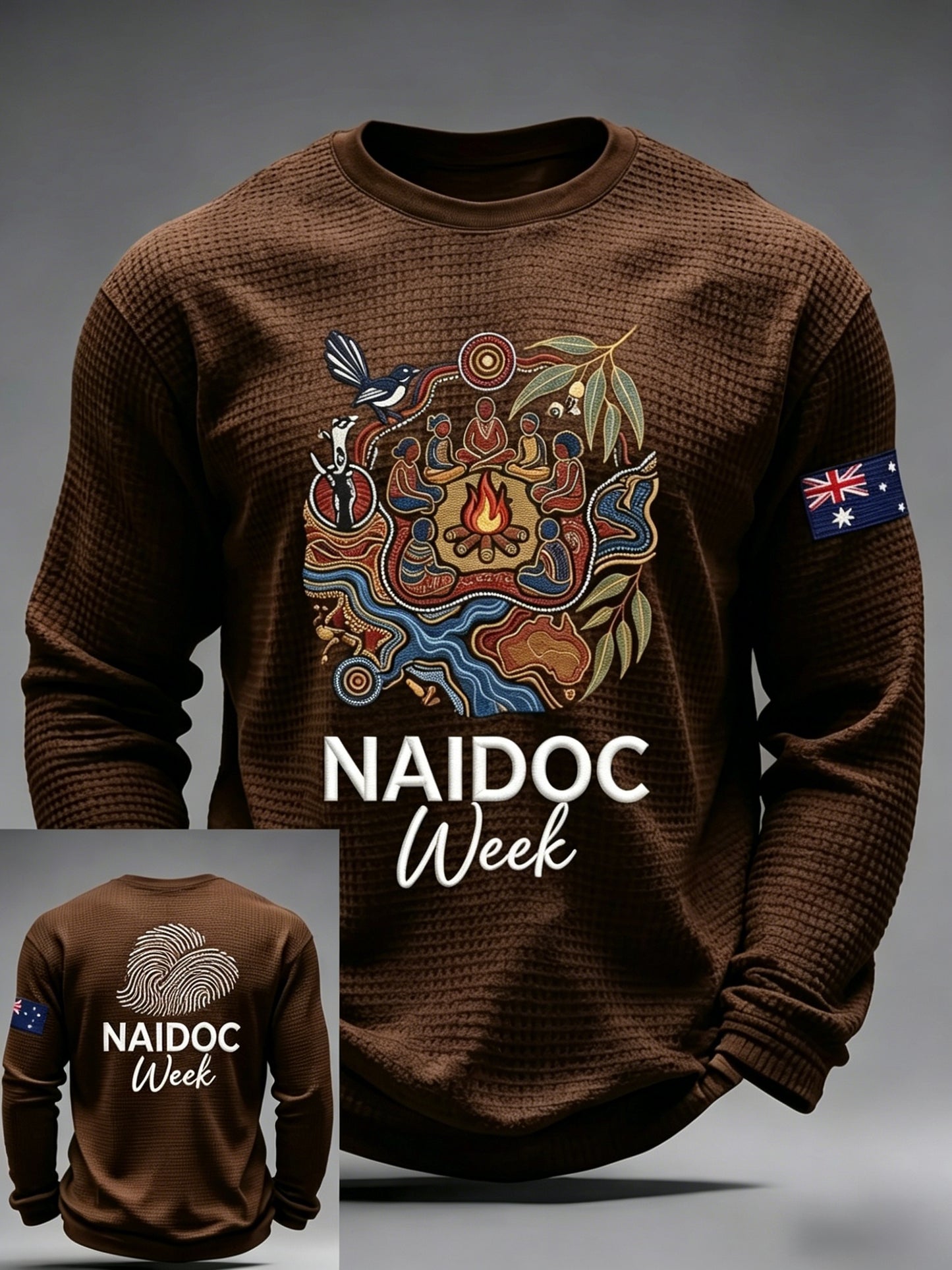Men's AU Aboriginal Culture Printed Casual Waffle Top