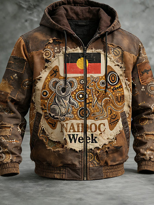 Retro Australian Art Print Casual Hoodie Jacket
