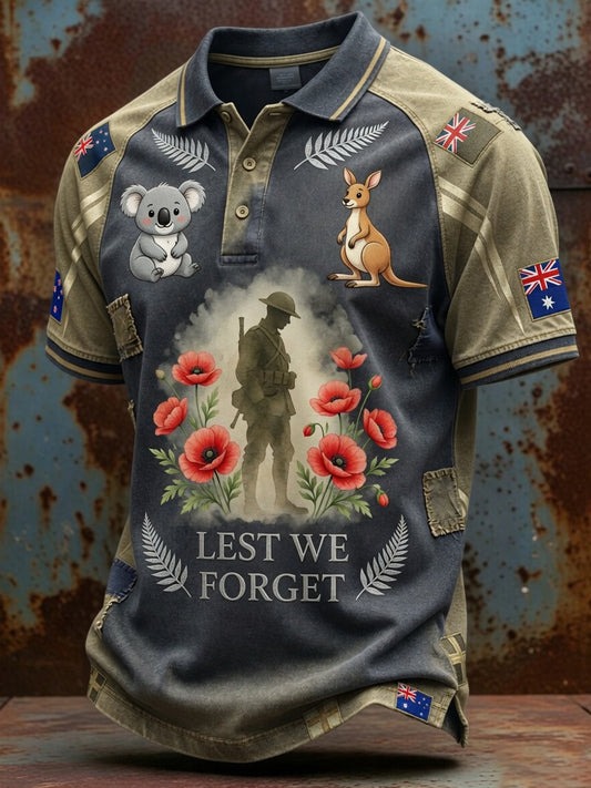 Retro Australian-Print Casual Commemorative Polo Shirt
