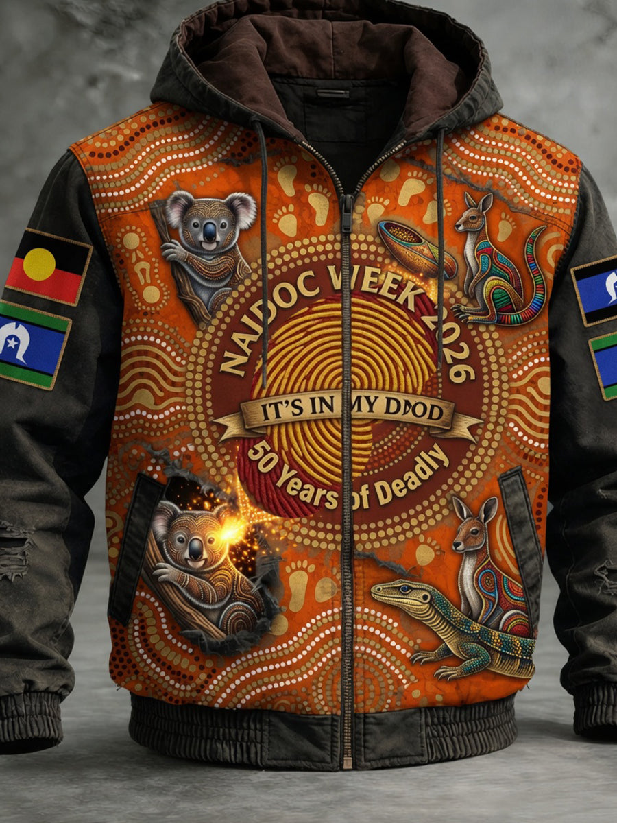 Retro Australian NAIDOC Week Art Print Casual Hooded Jacket