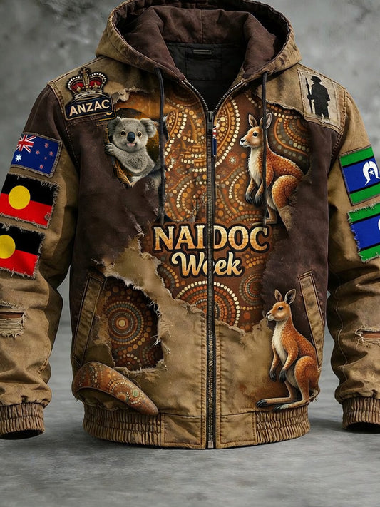 Retro Australian NAIDOC Week Art Print Casual Hooded Jacket