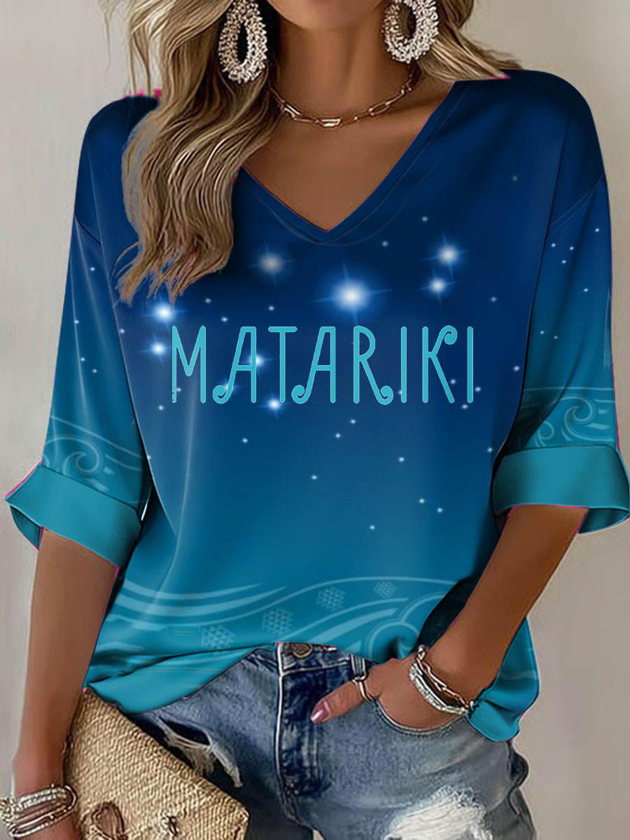 Women's Maori Art Matariki Printed T-shirt