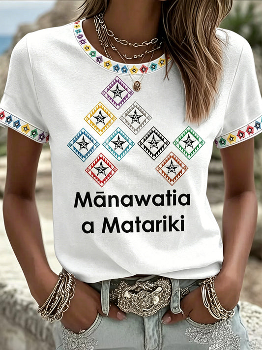 Women's Maori Art Matariki Printed T-shirt