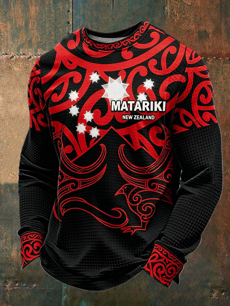 Men's Maori Art Matariki Printed Waffle Sweatshirt