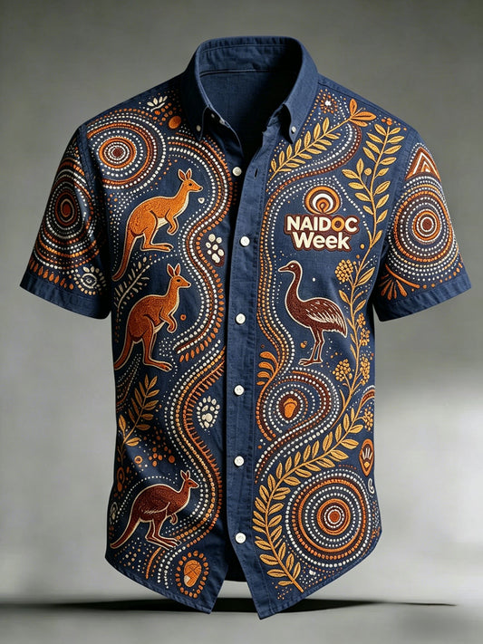 Men's AU Aboriginal Culture Printed Casual Short-Sleeve Shirt