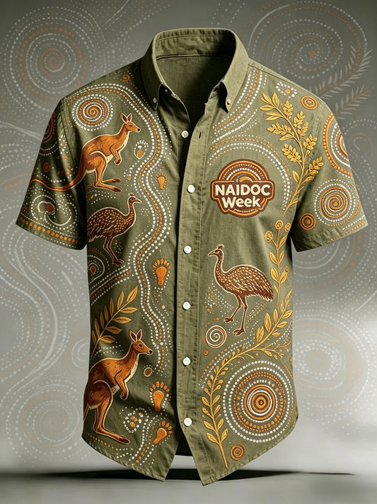 Men's AU Aboriginal Culture Printed Casual Short-Sleeve Shirt