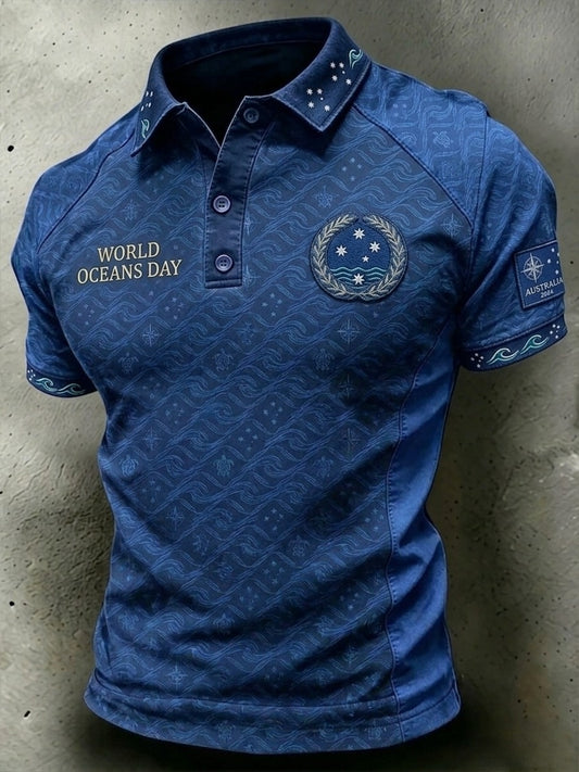 Retro Australian World Oceans Day Short-Sleeve Polo Shirt