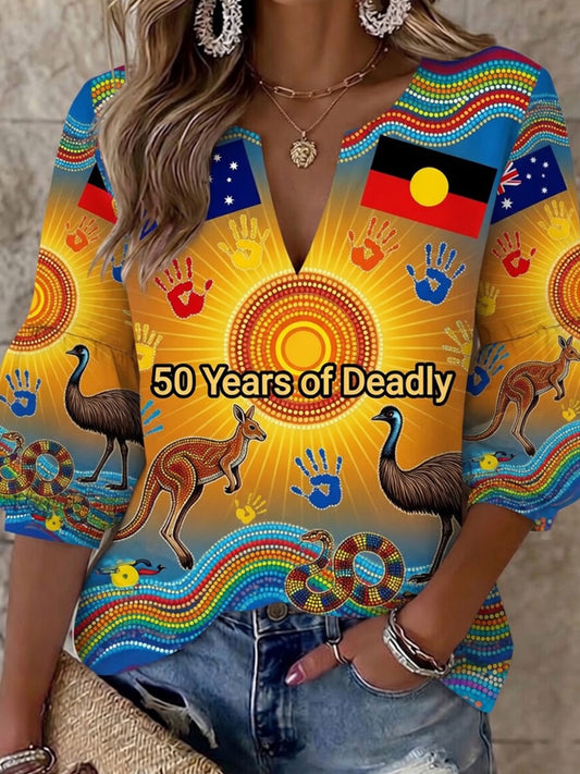 Vintage Australian-Style NAIDOC Art Print Casual Top