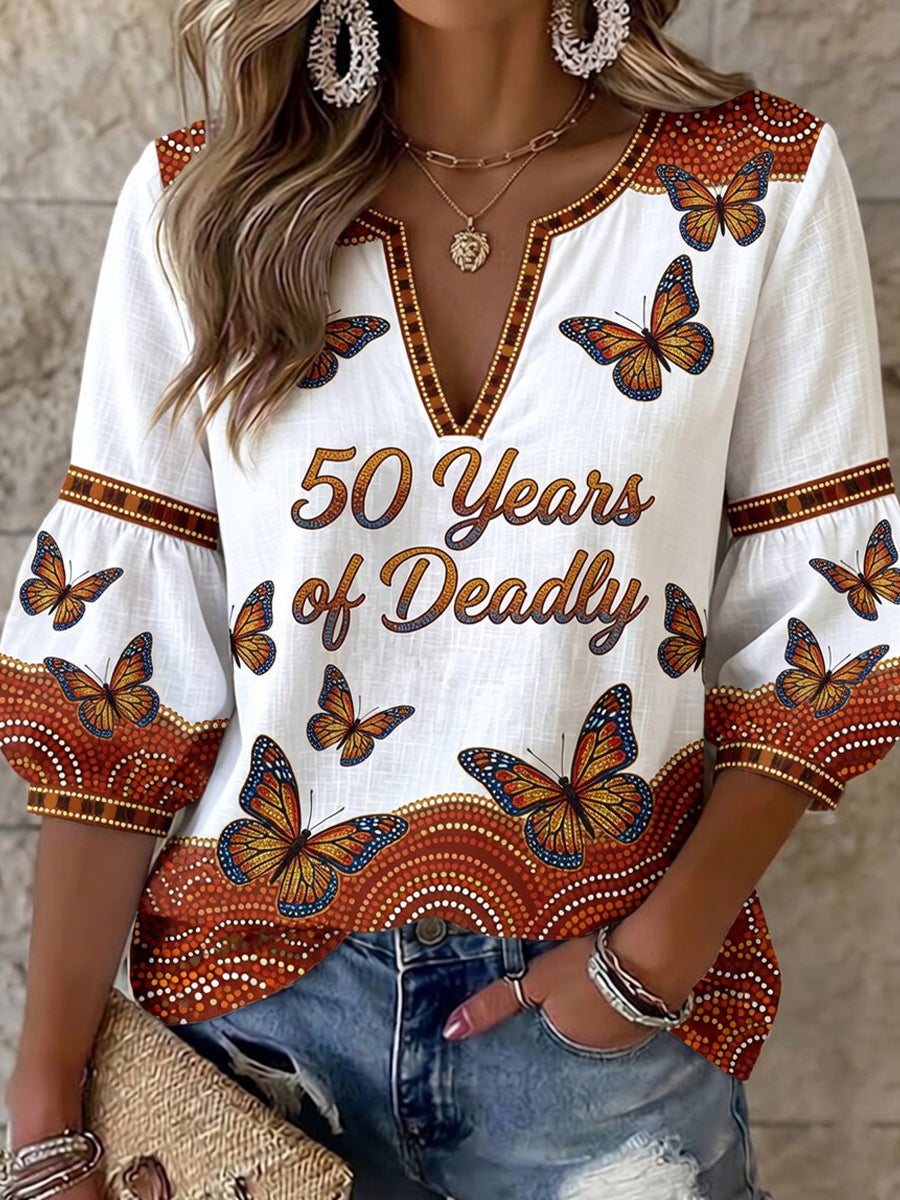 Vintage Australian-Style NAIDOC Art Print Casual Top