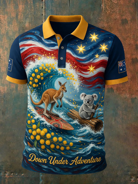 Retro Australian-Style NAIDOC Art Print Casual Polo Shirt