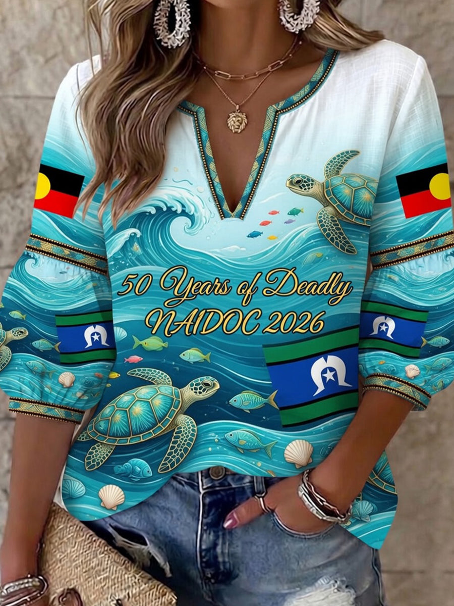 Vintage Australian-Style NAIDOC Art Print Casual Top