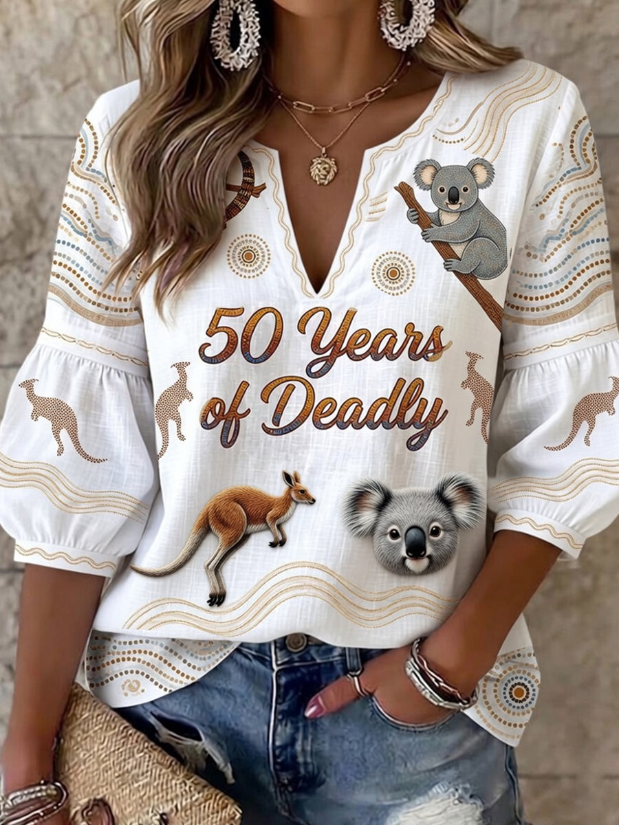 Women's Vintage Australian Art Print Casual Top