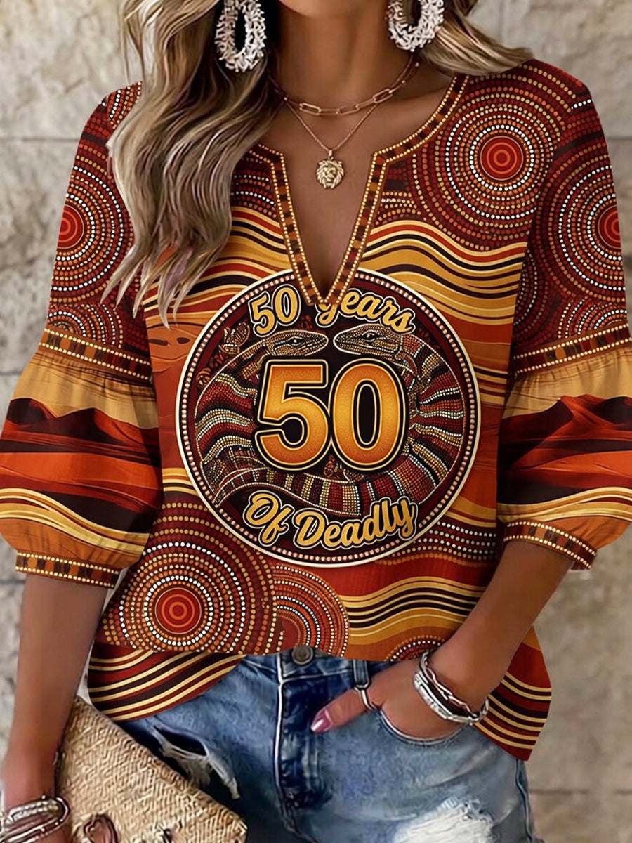 Women's Vintage Australian Art Print Casual Top
