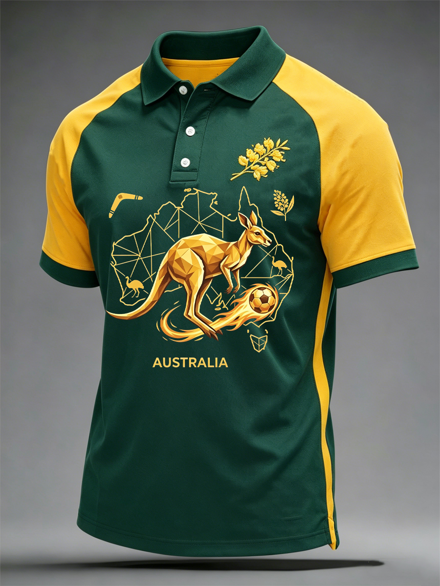 Men's Australian Football lover Print three buttons shoulder sleeve
