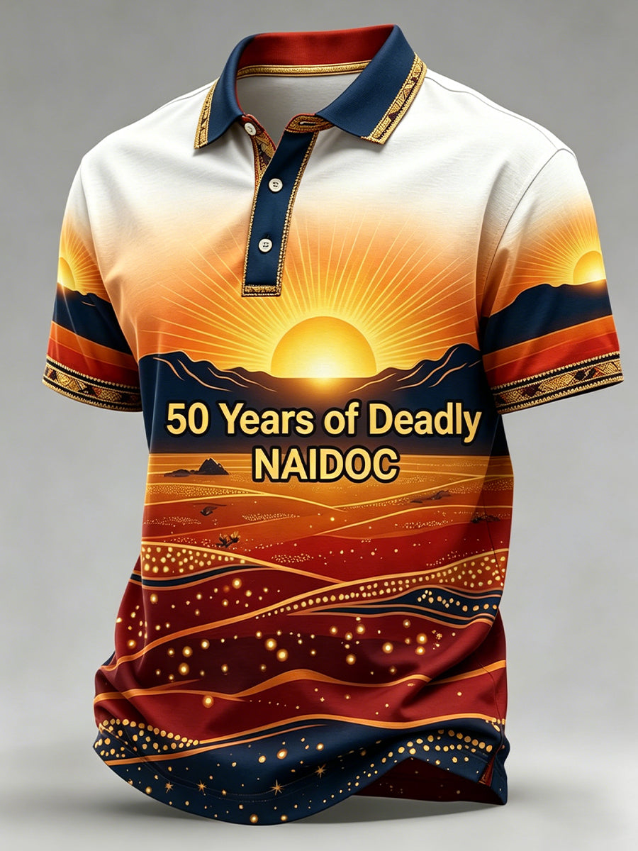 Retro Australian Art Print Casual Polo Shirt