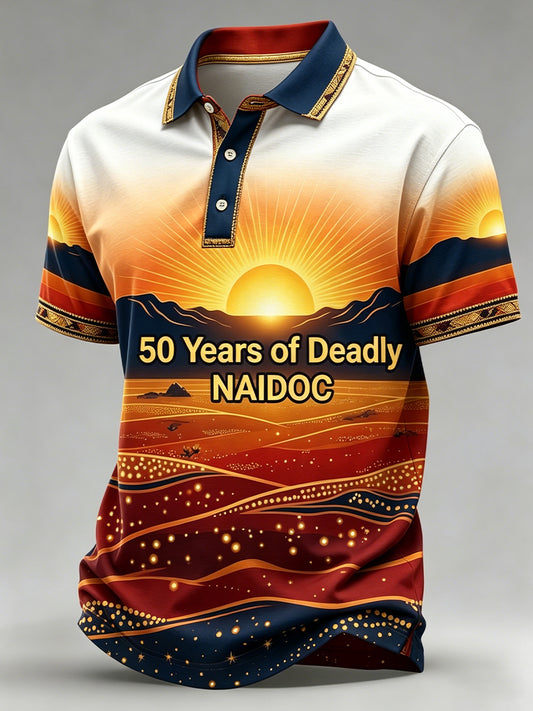 Retro Australian Art Print Casual Polo Shirt