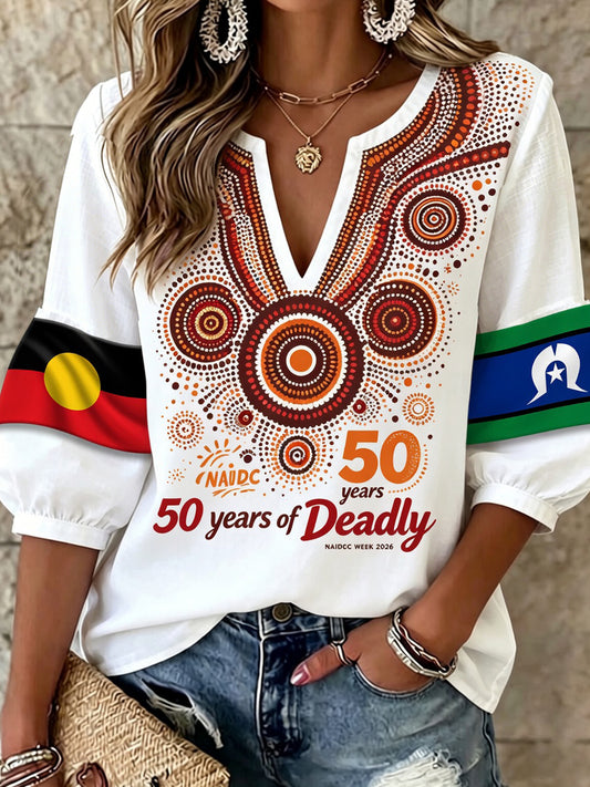 Women's Vintage Australian Art Print Casual Top
