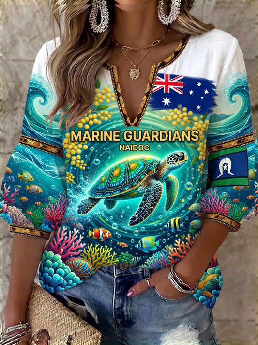 Women's Vintage Australian Art Print Casual Top
