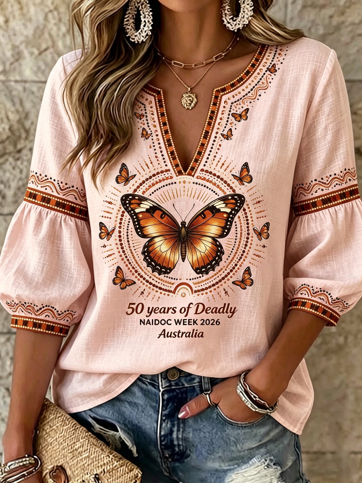 Women's Vintage Australian Art Print Casual Top