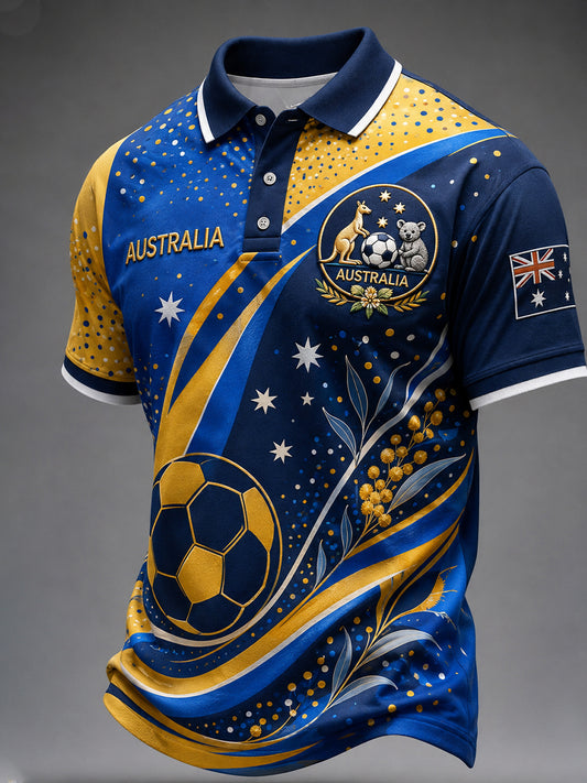 Men's Retro Australian Football Fan Art Print Casual Polo Shirt