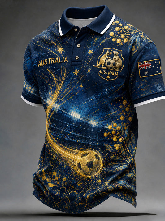 Men's Retro Australian Football Fan Art Print Casual Polo Shirt
