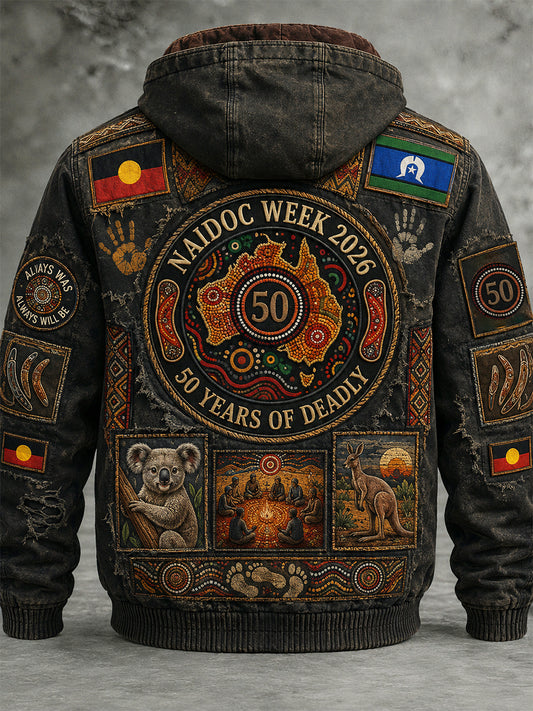 Retro Australian NAIDOC Week Art Print Casual Hooded Jacket