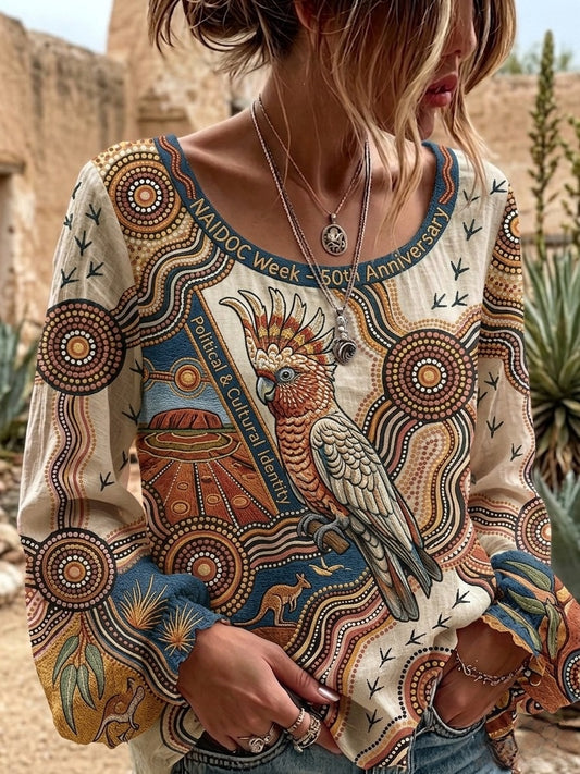 Women's AU Cockatoo Aboriginal Art NAIDOC Week Printed Top