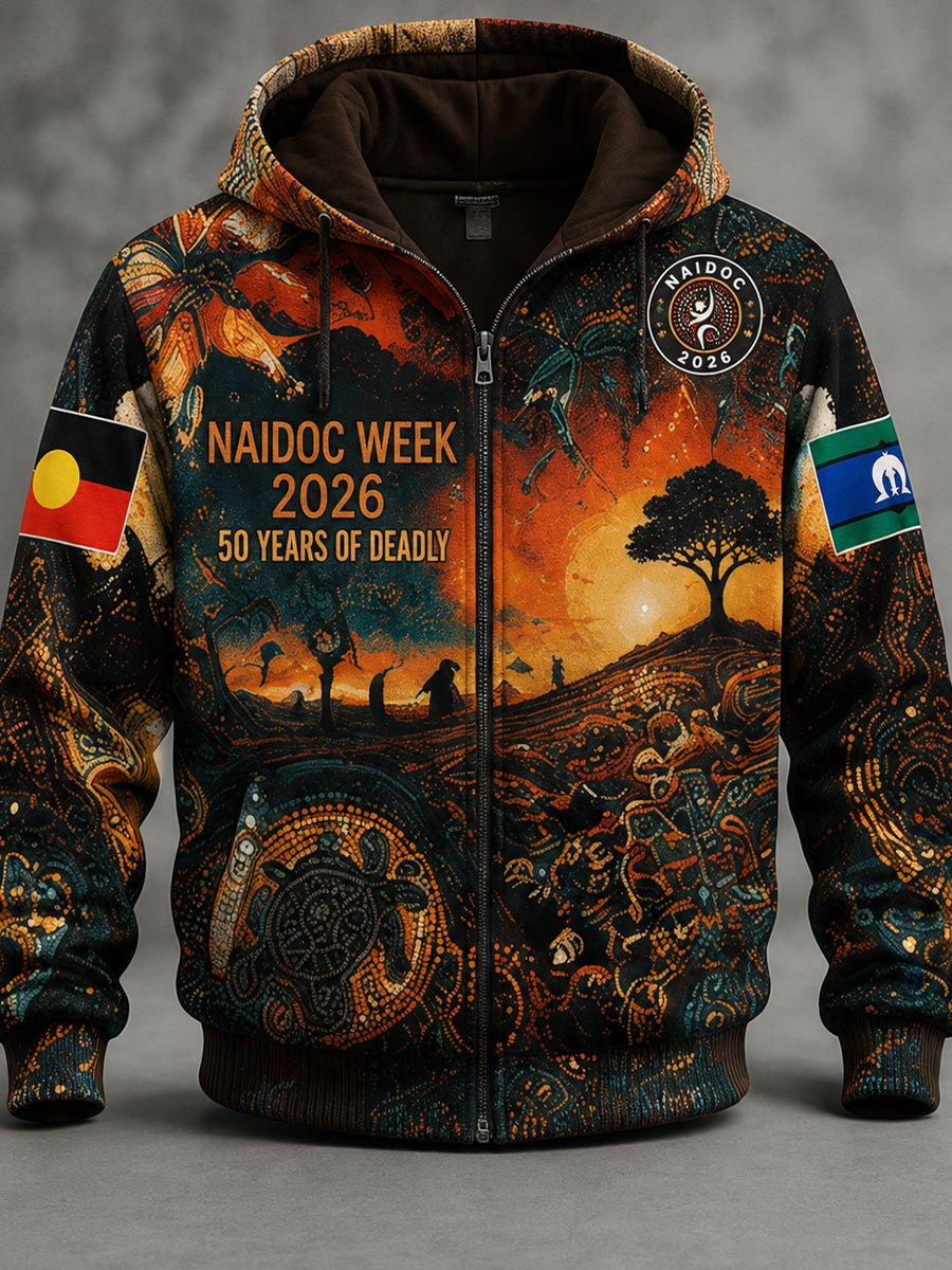 Retro Australian NAIDOC Week Art Print Casual Hooded Jacket