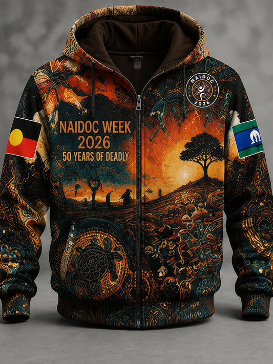 Retro Australian NAIDOC Week Art Print Casual Hooded Jacket