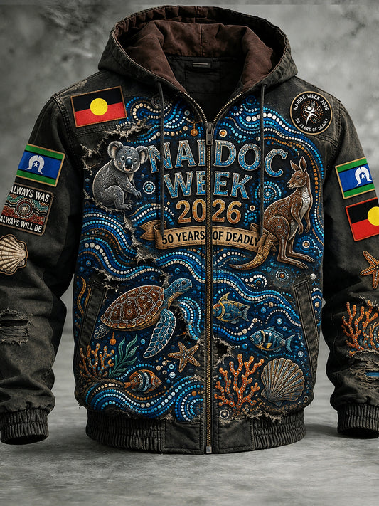 Retro Australian NAIDOC Week Art Print Casual Hooded Jacket
