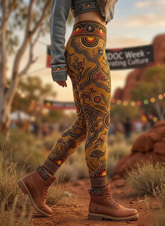 Women's AU Aboriginal Art NAIDOC Week Printed Sports Stretch Leggings
